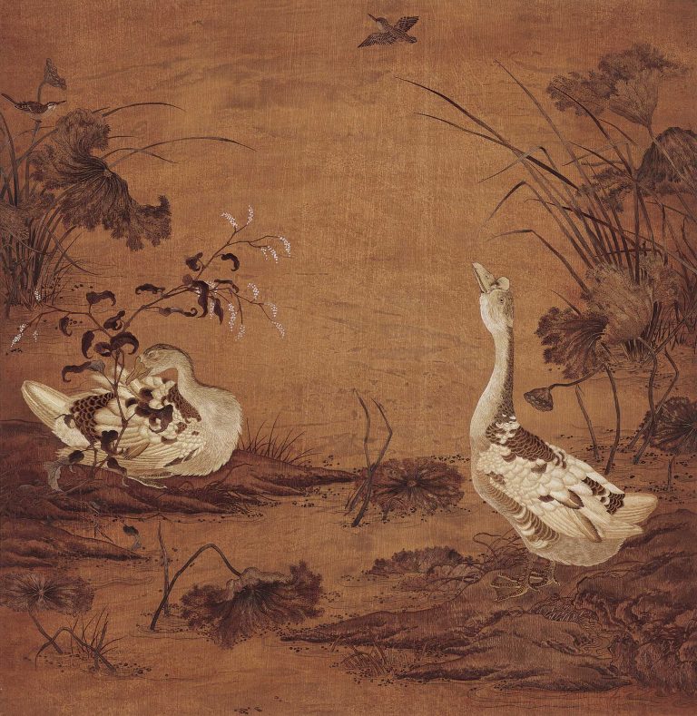 Two Geese in An Autumn Lotus Pond